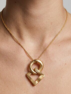 Yves Saint Laurent Textured Gold large Pendant Signed Necklace Gift